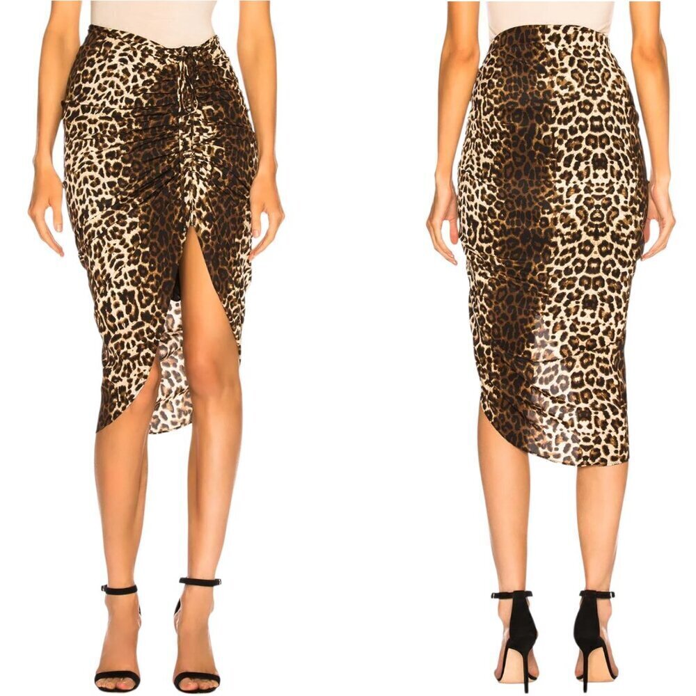Veronica Beard - Women’s ‘Ari’ Leopard Silk Skirt, Ruched - Nude/Brown X-Small - Picture 1 of 17